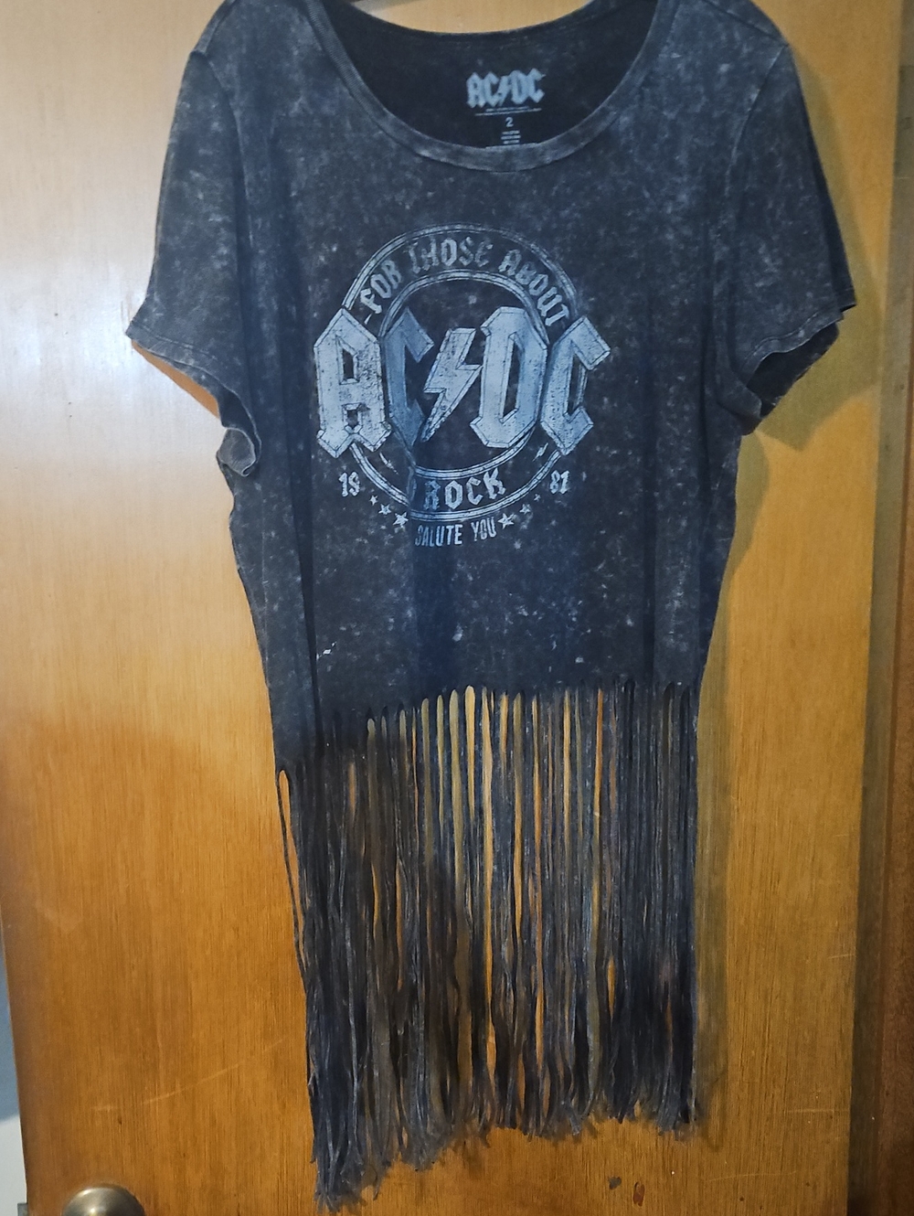 Torrid AC/DC Black Acid-Wash Fringe Band Tee - Size 2